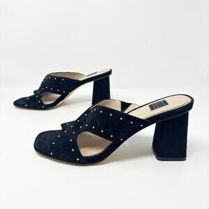 White House Black Market Gold Studded Suede Block Heeled Sandal 8.5